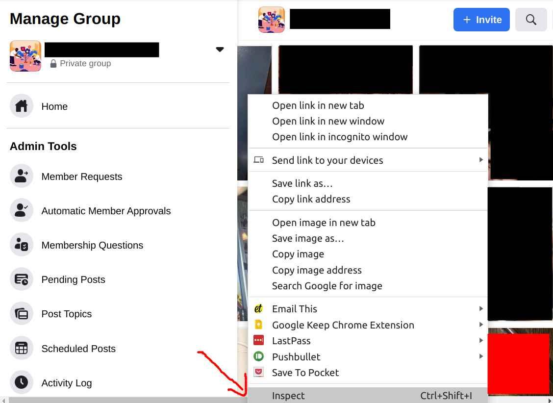 Where to click on the group page